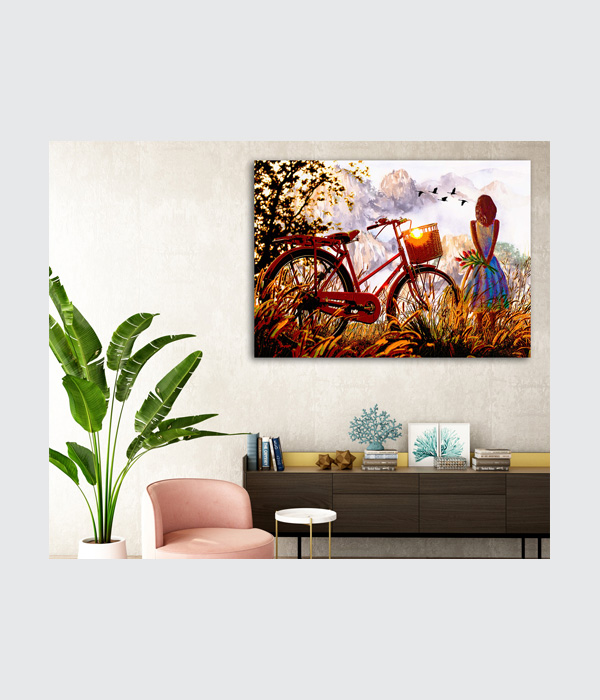 A girl with vintage bicycle - Canvas Paintings Online | Canvas Frames ...