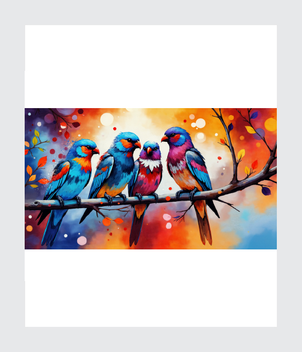A01 landscape_65x45 Animals_A Tropical Harmony: Vibrant Songbirds on a Branch - Image 1