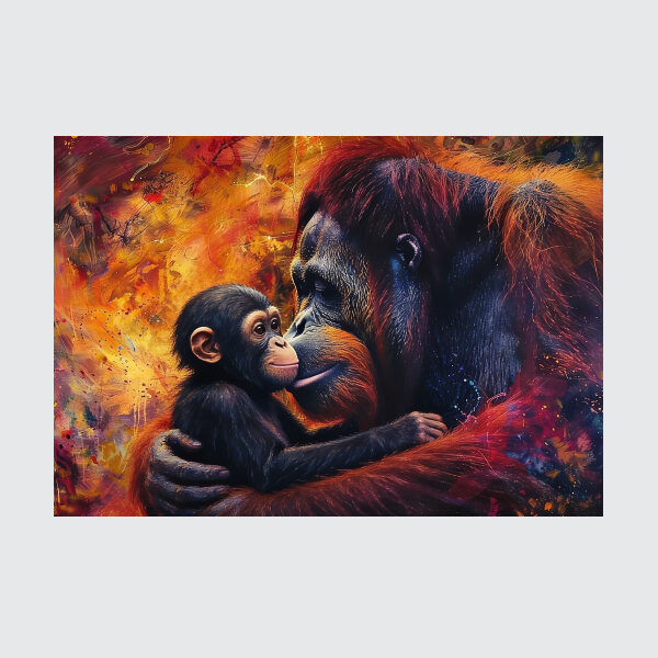 Primate Bond: Vibrant Orangutan and Chimpanzee