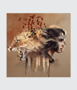 Primal Unity: Lion & Maiden Surrealist Canvas