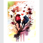 Crimson & Cobalt: Watercolor Songbird Romance