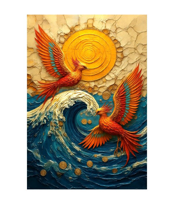 M243 portrait_ 45x65 Modern art_A Phoenix Rising Over the Golden Tide - Image 1