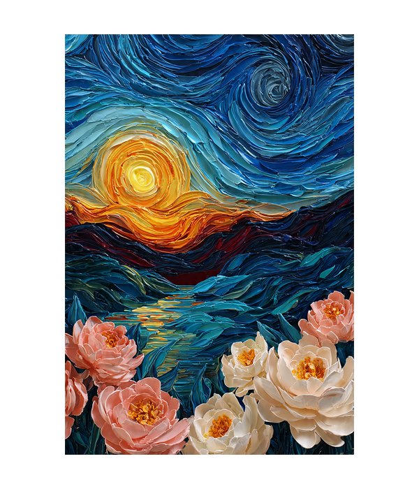 M245 portrait_ 45x65 Modern art_A Peonies Under a Starry Dusk - Image 1