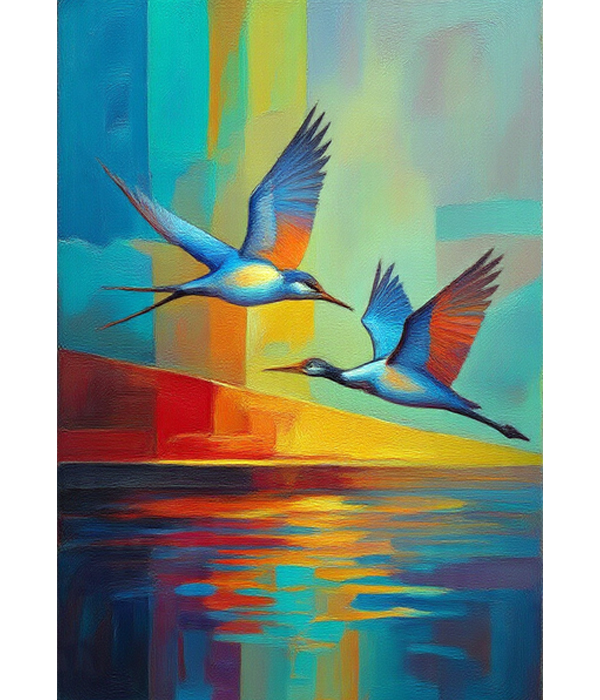 painting size.jpgM142 portrait_ 45x65 Modern art_A Dawn Flight: Harmony in Colour - Image 1