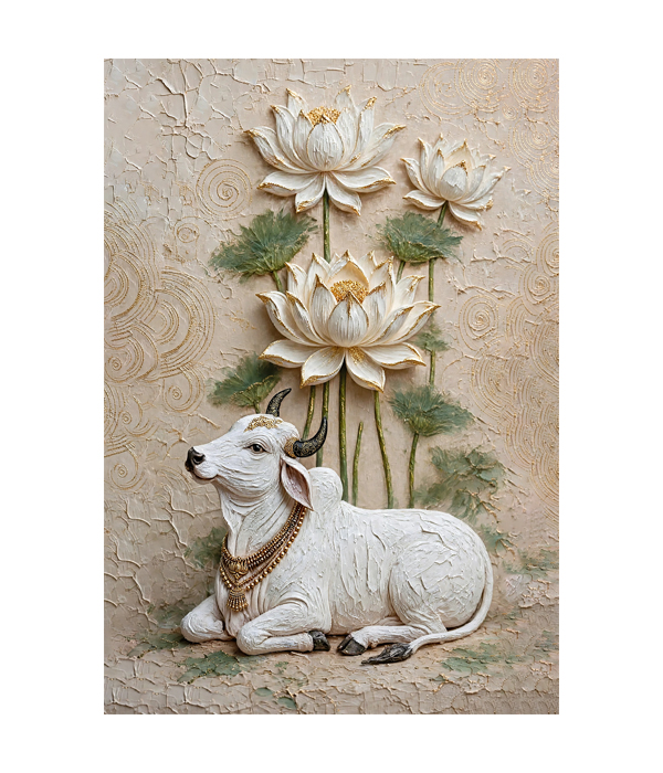 M303 portrait_ 45x65 Modern art._A Sacred Lotus Cow Blessings - Image 1