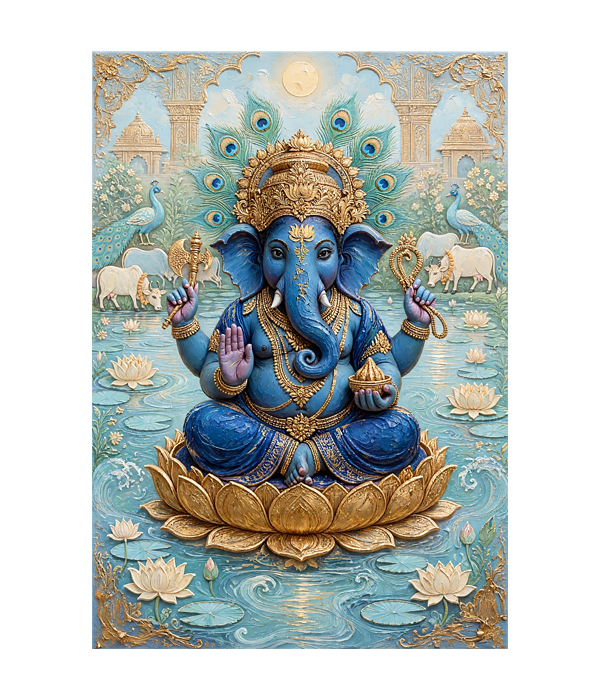 M322 portrait_ 45x65 Modern art ( pichwai )_A Divine Blue Ganesha - Image 1