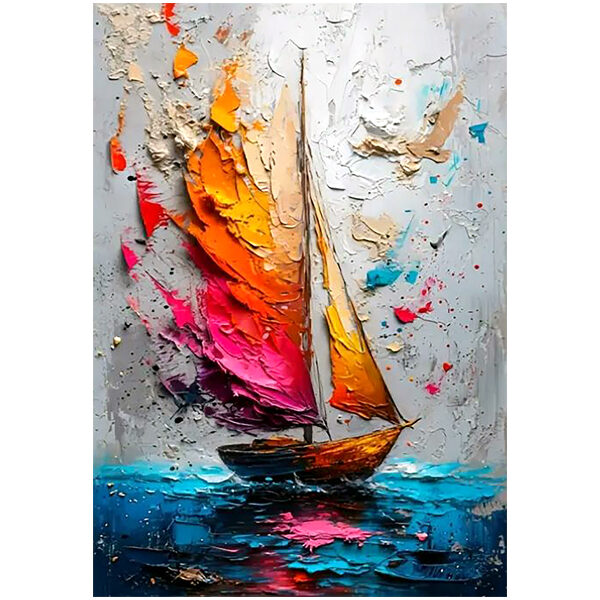 Vibrant Voyage – Abstract Sailboat Canvas Art