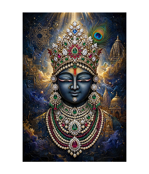 M325 portrait_ 45x65 Modern art_A ( pichwai ) Divine Krishna Jewel Canvas - Image 1