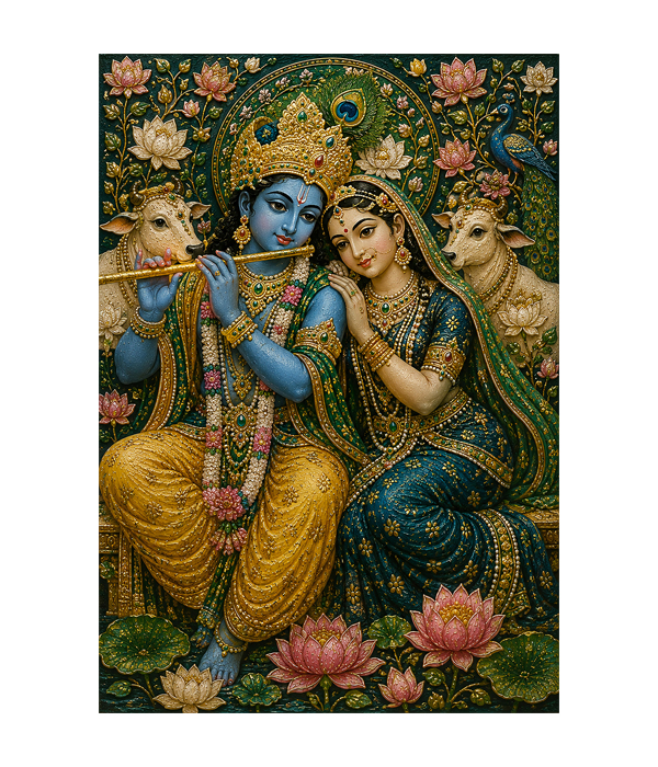 M331 portrait_ 45x65 Modern art_A ( pichwai ) Radha Krishna Divine Love Canvas - Image 1