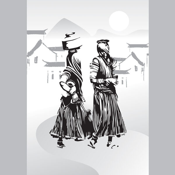 Desert Companions - Monochrome Panihari Village Art
