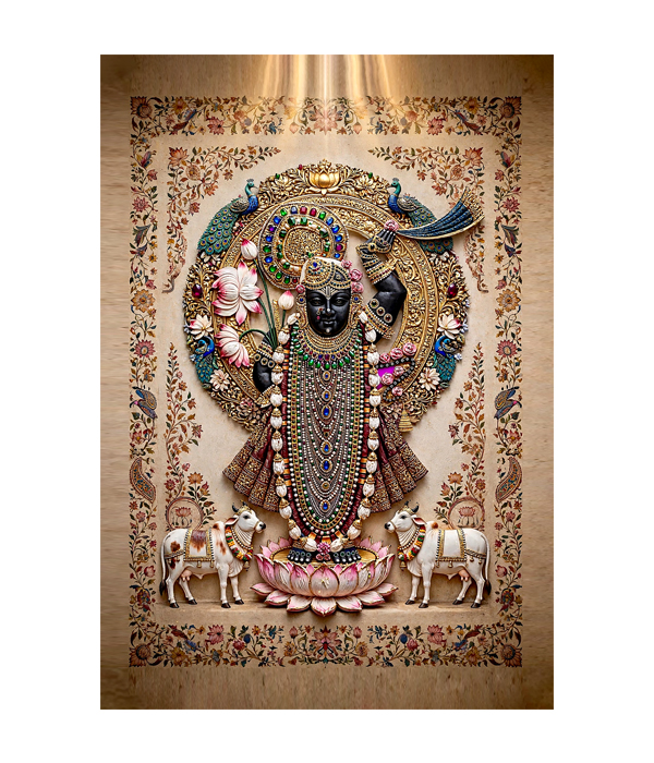 M1033(B) portrait_ 45x65 Modern art.psd_A Divine Krishna – Royal Devotion in Bloom - Image 1