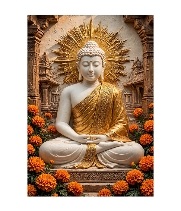 M1037 portrait_ 45x65 Modern art_A Golden Serenity – Buddha in the Temple - Image 1
