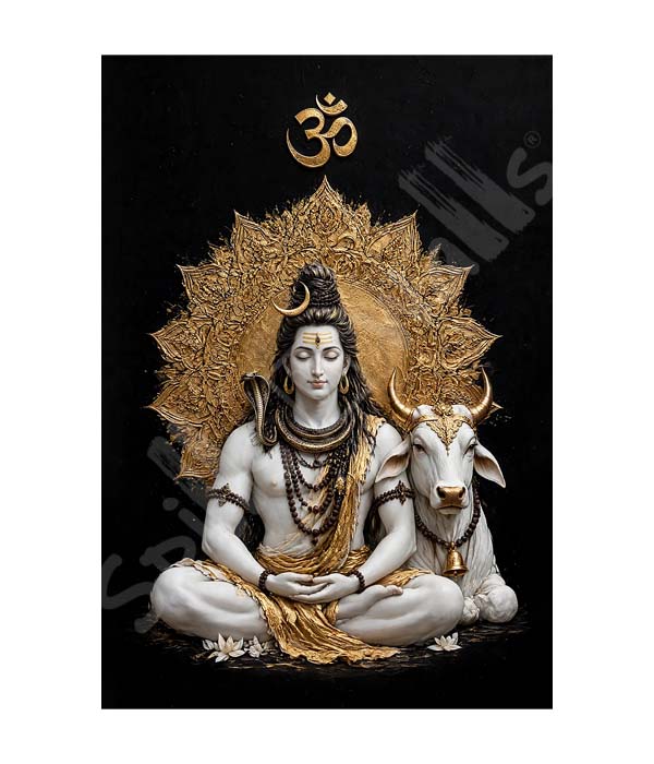 M1153 portrait_ 45x65 Modern art_A Lord Shiva Meditating with Nandi - Image 1