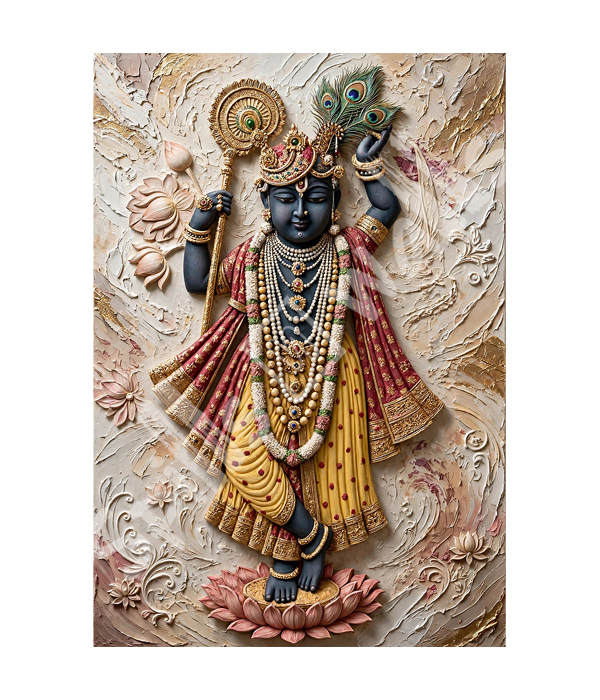 M1183 portrait_ 45x65 Modern art_A Divine Krishna with Peacock Feathers - Image 1