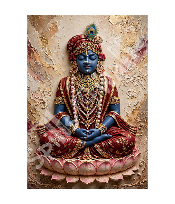 M1184 portrait_ 45x65 Modern art_A Meditative Krishna Divine Serenity - Image 1
