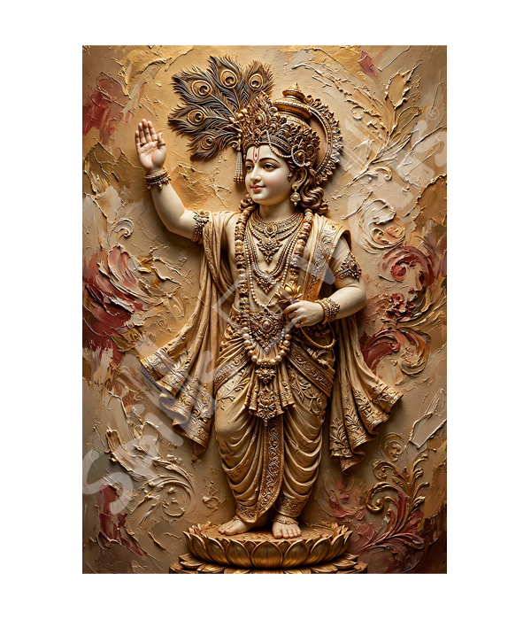 M1187 portrait_ 45x65 Modern art_A Divine Krishna in Golden Grace - Image 1