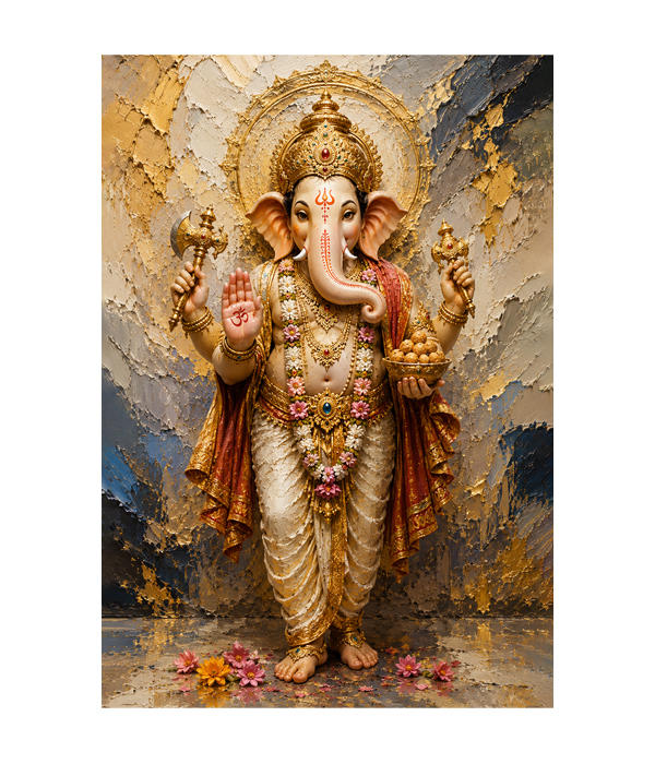 M2011 portrait_ 45x65 Modern art_A Vighnaharta - The Golden Blessing of Lord Ganesha - Image 1