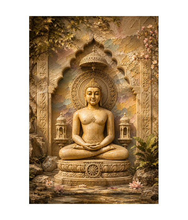 M2012 portrait_ 45x65 Modern art_A Shanti Mudra - The Meditative Jain Tirthankara Stone Art - Image 1