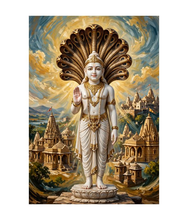 M2013 portrait_ 45x65 Modern art_A Divine Vishnu with Sheshnag - Image 1