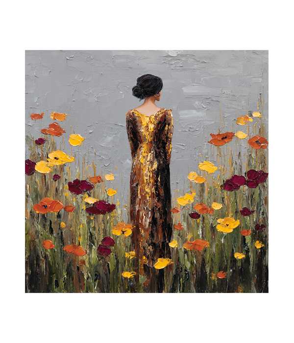 M258 square_ 45x45 Modern art_A Golden Woman in a Poppy Garden - Image 1