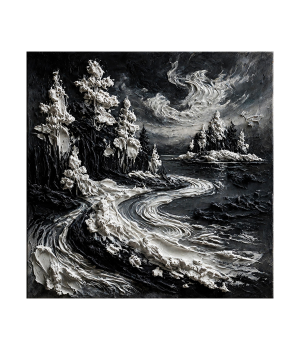 M379 square_ 45x45 Modern art_A Whispers of the Winter River - Image 1