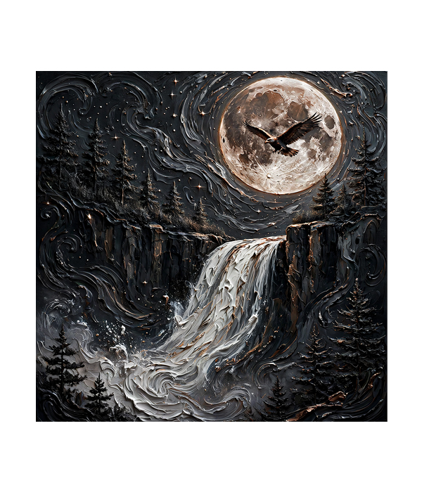 M384 (A) square_ 45x45 Modern art_A Moonlight Eagle Waterfall - Image 1