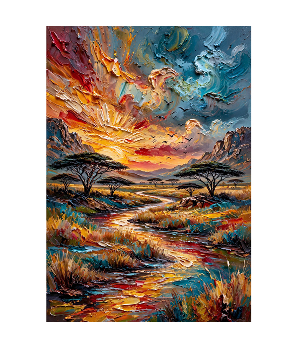M423 portrait_ 45x65 Modern art_A African Sunset Savanna - Image 1