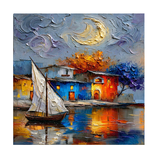 Moonlit Harbor Reflections