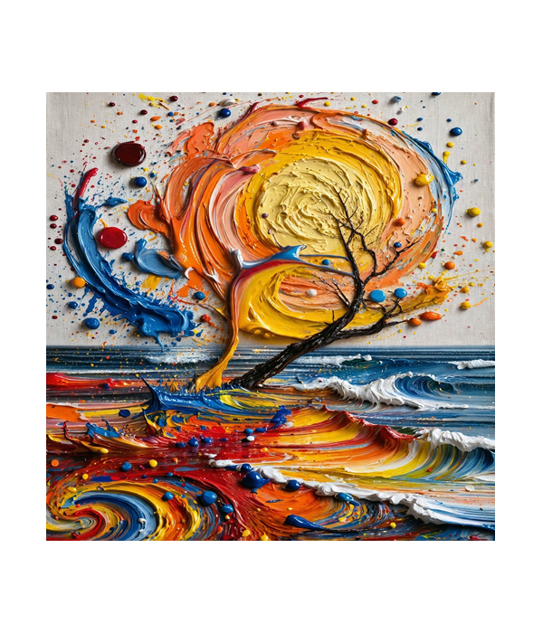 M429(A) square_ 45x45 Modern art_A Colorful Swirl Sunset Ocean Canvas - Image 1
