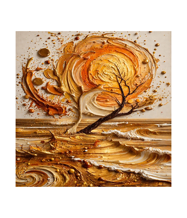 M429(C) square_ 45x45 Modern art_++ (2) Golden Swirl Sunset Ocean - Image 1