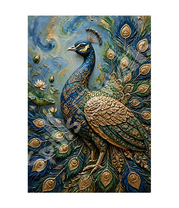 MP_1160 portrait_ 45x65 Modern art_A Royal Blue Gold Peacock - Image 1