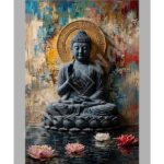 Lotus Pond Grey Buddha Canvas