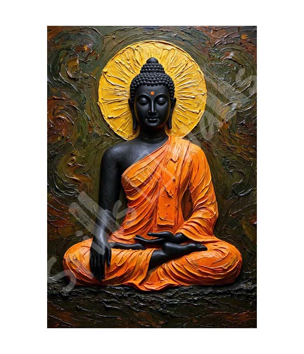 MP_1163 portrait_ 45x65 Modern art_A Meditating Buddha Golden Halo - Image 1