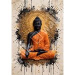Mandala Buddha Black & Orange Canvas