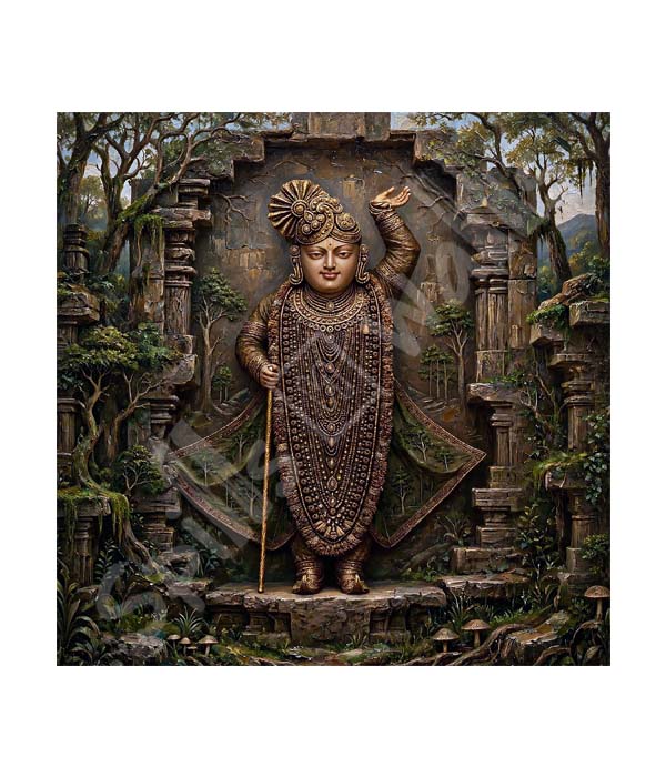 MP_1166 square_ 45x45 Modern art_A Shrinathji ancient temple art - Image 1