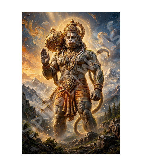 M1128 portrait_ 45x65 Modern art_A Lord Hanumanji - Image 1