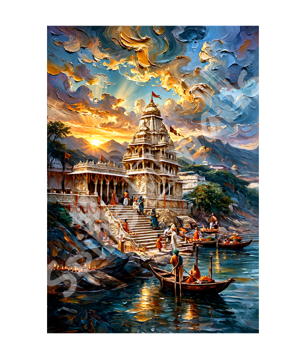 M1134 portrait_ 45x65 Modern art_A Golden Sunset Temple - Image 1