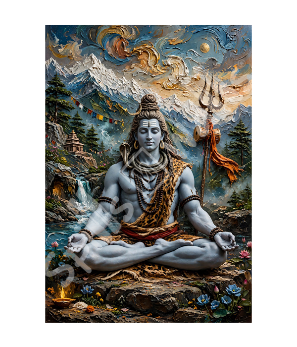 M1135 portrait_ 45x65 Modern art_A Lord Shiva in Kailash Landscape - Image 1