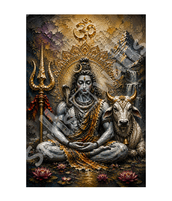 M1140 portrait_ 45x65 Modern art_A Lord Shiva with Nandi - Image 1