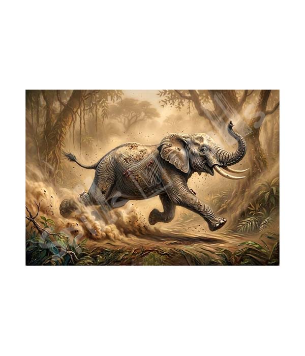 M3009 landscale_ 65x45 Modern art_A Running Wild Elephant - Image 1