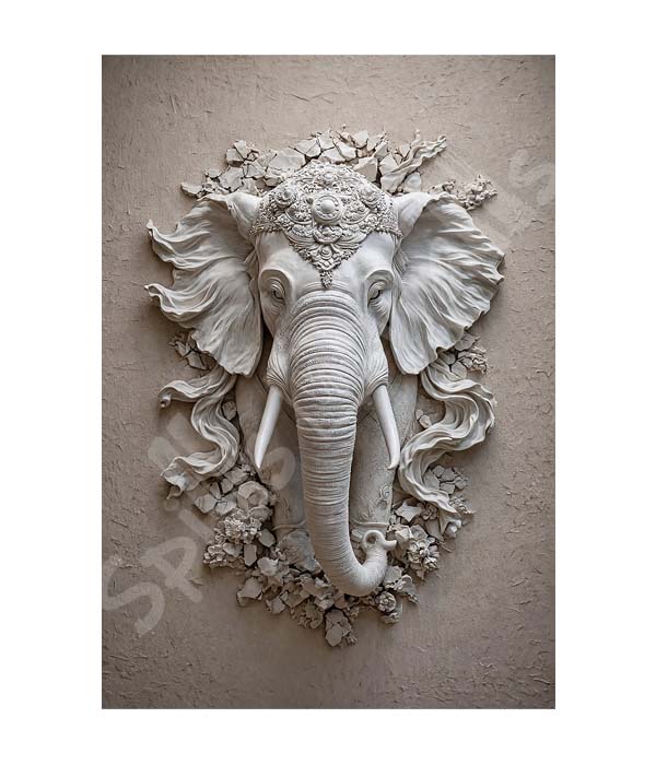 M3027 portrait_ 45x65 Modern art_A White Divine Elephant 3D Relief - Image 1