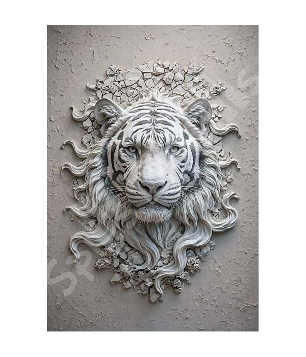M3028 portrait_ 45x65 Modern art_A White Tiger 3D Relief - Image 1