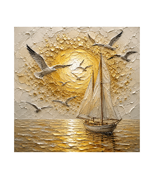M382 square_ 45x45 Modern art_A Golden Voyage at Sunset - Image 1